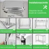 Collage of images showing the installation steps for a stainless steel table. Voir les images du produit