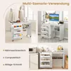 A collage of images showing a white folding sewing table in different configurations and settings, including a sewing setup, a computer desk setup, and a storage cabinet setup. Anteprima dell’immagine prodotto