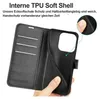 A hand holding an open black flip phone case, showing the interior card slots and the phone holder. Produktbild-Vorschau