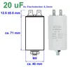 Motorkondensator 20 µF, 450 V, Ø 40 x 71 mm, Stecker 6,3 mm Podgląd zdjęcia produktu