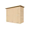 A wooden garden shed with double doors, shown from a slightly angled front view against a white background. Podgląd zdjęcia produktu