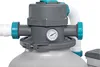 Close-up of a pool filter pump with a pressure gauge. Produktbild-Vorschau