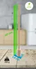 A wooden kraut masher stands on a wooden table in front of a blurred kitchen background. Dimensions and weight are indicated with overlays. Produktbild-Vorschau