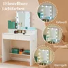 A white vanity table with a mirror and LED lights, showcasing different light color options. Produktbild-Vorschau