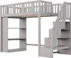 A gray loft bed with stairs and shelves, shown against a white background. Náhled obrázku produktu