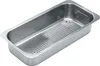 A stainless steel sink basin with a perforated drainer. Produktbild-Vorschau