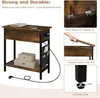 A collage showing a side table with various features and details, including its construction, folding mechanism, and adjustable feet. Produktbild-Vorschau
