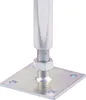 A close-up of a galvanized steel post anchor with a threaded bolt and nut, mounted on a square base plate with screw holes. Náhled obrázku produktu