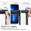 Three panels showing how to use a waterproof phone case. Náhľad obrázku produktu