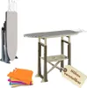 A product shot of an ironing board and folded clothes. Produktbild-Vorschau