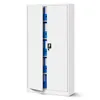 A white metal filing cabinet with its doors open, revealing blue folders inside. Podgląd zdjęcia produktu