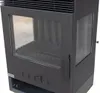 A close-up, studio shot of a black wood-burning stove with a glass door. Produktbild-Vorschau