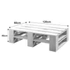 A wooden pallet with dimensions indicated by arrows and text. Produktbild-Vorschau