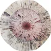 A top-down view of a round, multi-colored ceramic plate with a radial pattern. Produktbild-Vorschau