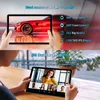 A split image showing a tablet displaying a car and a video call on a table. Produktbild-Vorschau