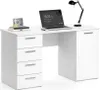 A white desk with a laptop, a lamp, and some books. Produktbild-Vorschau
