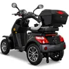 A black three-wheeled electric scooter with a storage box on the back, shown from a rear-diagonal angle against a white background. Produktbild-Vorschau
