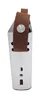 A side view of a silver cylindrical speaker with a brown leather strap attached to the top. Produktbild-Vorschau