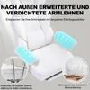 A white gaming chair with added cushioning and armrests, highlighted with text and inset images showcasing its features. Podgląd zdjęcia produktu