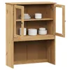 A wooden cabinet with glass doors and shelves, containing plates and bowls. Voir les images du produit