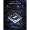 A graphic illustration of a GaN chip with protective features listed around it. Produktbild-Vorschau