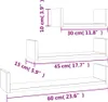 A size chart displaying three shelves with dimensions indicated in centimeters and inches. Produktbild-Vorschau