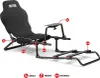 A black racing simulator cockpit with red indicators pointing to adjustable parts. Produktbild-Vorschau