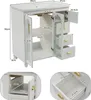 A diagram showing the dimensions of a white bathroom vanity cabinet. Produktbild-Vorschau