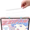 A hand is shown placing a stylus on a pink tablet case with a cartoon illustration. Produktbild-Vorschau