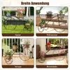 Collage of four images showing a metal bicycle-shaped plant stand in different settings: garden, living room, terrace, and flower shop. Anteprima dell’immagine prodotto