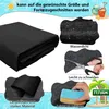 Collage of images showing a black fabric product, its features, and usage. Produktbild-Vorschau