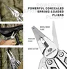 Collage of images showing a multi-tool in use and close-ups of its features, with descriptive text. Náhled obrázku produktu
