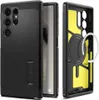A black phone case with a kickstand and MagSafe compatibility, shown from multiple angles. Produktbild-Vorschau