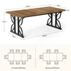 A diagram showing a rectangular dining table with dimensions and seating arrangements, followed by a diagram of the table with seating arrangements. Produktbild-Vorschau