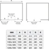 Diagrams and a table showing dimensions for a niche door. Anteprima dell’immagine prodotto