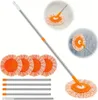 A cleaning mop with multiple replacement pads and extension poles, presented against a white background with inset images showing its use. Náhled obrázku produktu