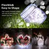 Collage of images showing LED string lights in various decorative settings. Produktbild-Vorschau