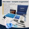 A flat lay of a tablet, headphones, and various accessories, with a list of included items. Produktbild-Vorschau