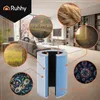 A cutaway view of an air purifier filter is shown in the center, surrounded by circular insets illustrating various airborne particles and pollutants. Náhled obrázku produktu
