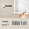 A hand touching a mirror with LED lights, with text explaining the touch controls and light settings. Náhled obrázku produktu