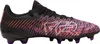 A side view of a black soccer cleat with orange and purple accents. Produktbild-Vorschau