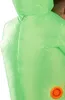 Close-up of the back of an inflatable green costume with an orange fan attachment. Produktbild-Vorschau