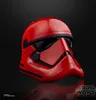 A red and black Star Wars First Order stormtrooper helmet is displayed against a black background. Produktbild-Vorschau