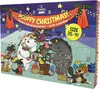 A cartoon illustration of an advent calendar box with characters and Christmas decorations. Produktbild-Vorschau