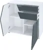 A white sideboard with two doors and two drawers, shown with the doors open. Produktbild-Vorschau