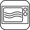 A black and white line drawing of a microwave oven. Produktbild-Vorschau