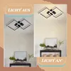 A split image showing a modern geometric ceiling light fixture in two states: with the light off and with the light on, in a home interior setting. Produktbild-Vorschau
