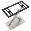A table base with a black metal frame and a brushed stainless steel pedestal. Podgląd zdjęcia produktu