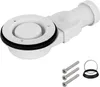 A white shower drain with a black rubber seal and accompanying screws and seals. Podgląd zdjęcia produktu