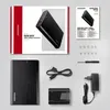 The image displays the packaging and contents of an external hard drive enclosure. Produktbild-Vorschau